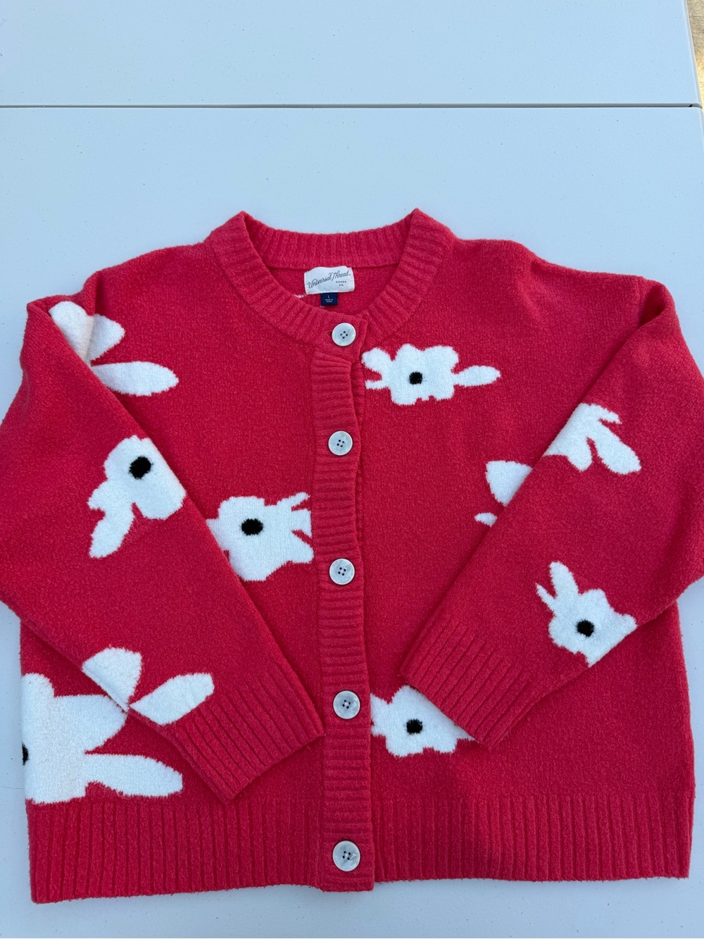 Women's Button-Front Cardigan - Universal Thread Red/White Flowers - Size Large